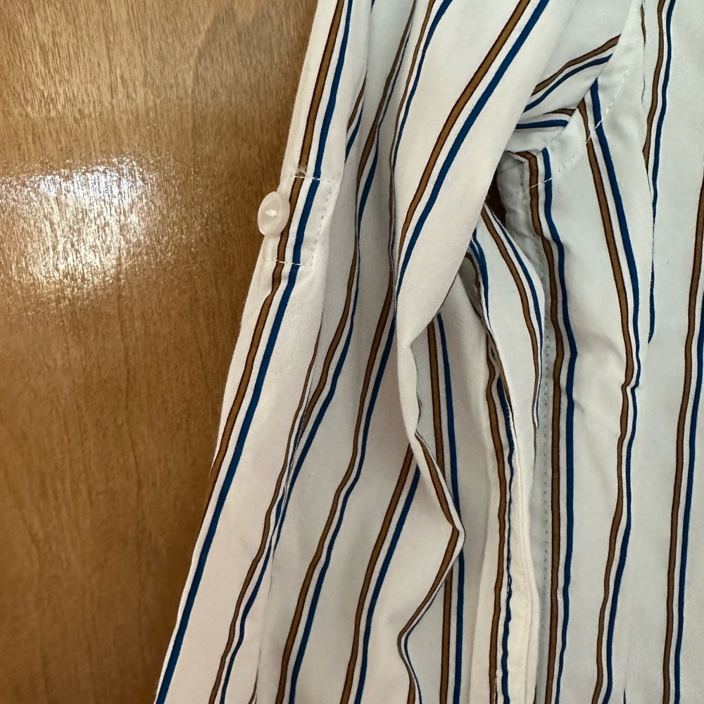 Striped Kids Shirt Gold Brown and Blue with roll up sleeves size 9-10 - Picture 6 of 10